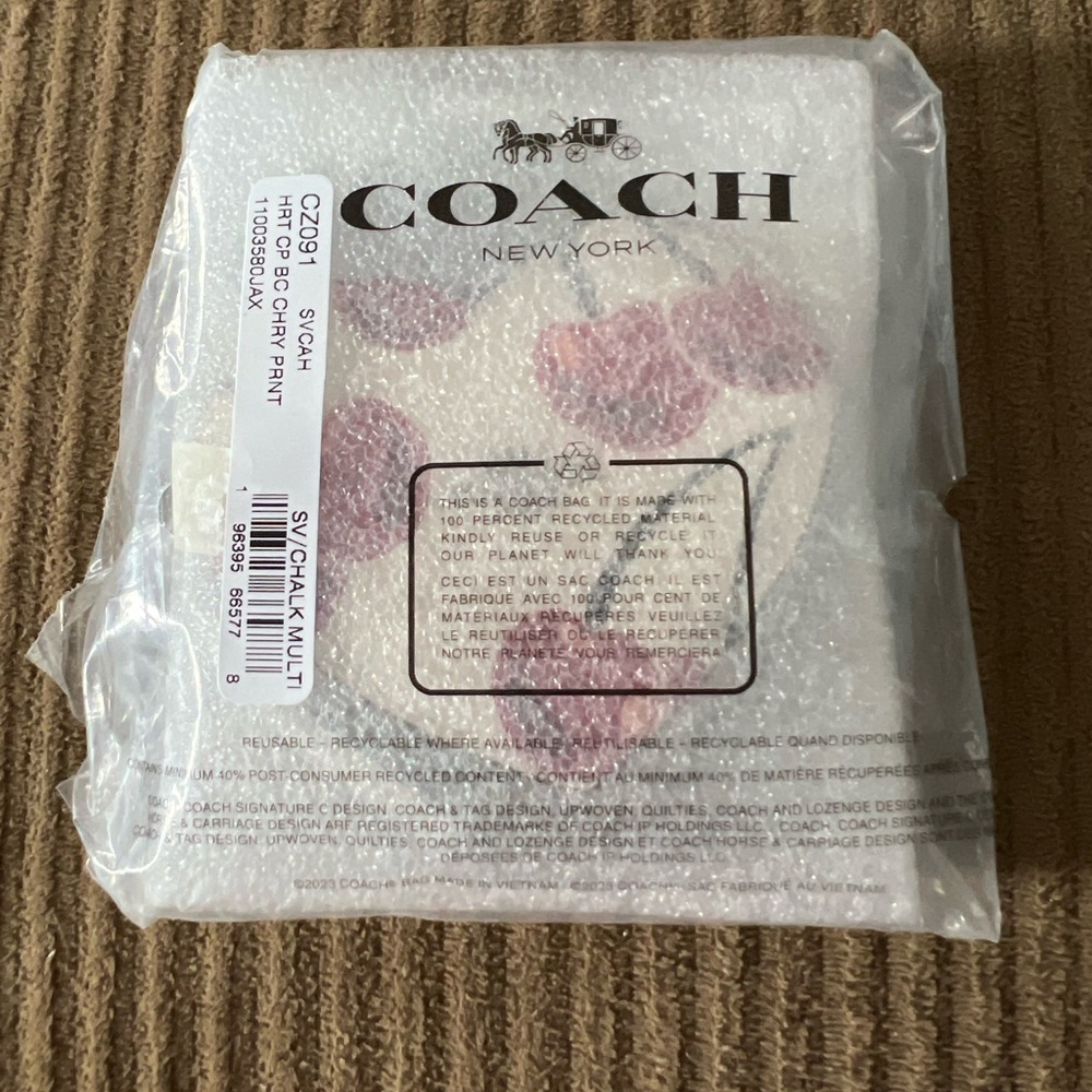 Coach Heart Coin Pouch Bag Charm With Cherry Print nwt in packaging - Picture 3 of 4